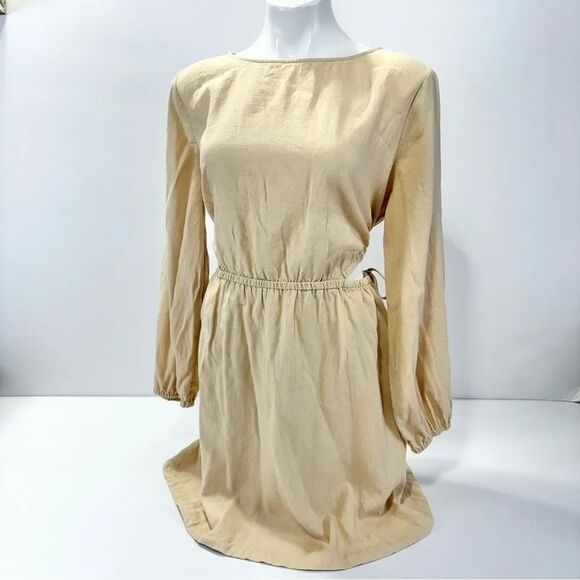 Universal Thread Dresses & Skirts - Universal Thread Linen Cutout Fit & Flare Dress Size XL Long Sleeve Tan Beige